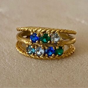 Vintage Sterling Silver Gold Wash Blue Spinel Ring Size 6